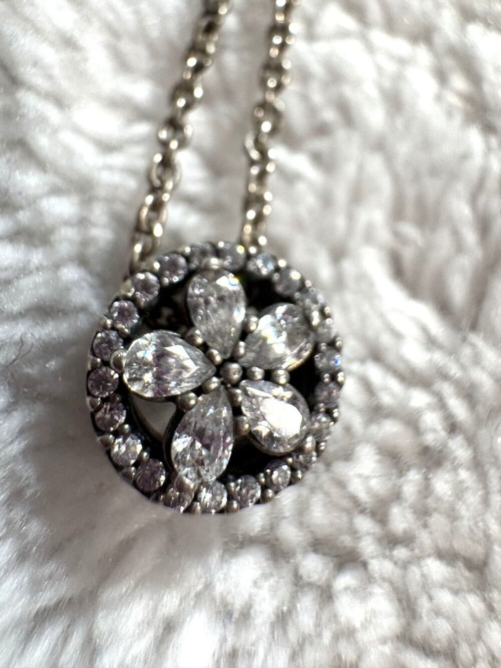 Retired Pandora Sparkling Snowflake Collier Necklace 925 Sterling Silver CZ